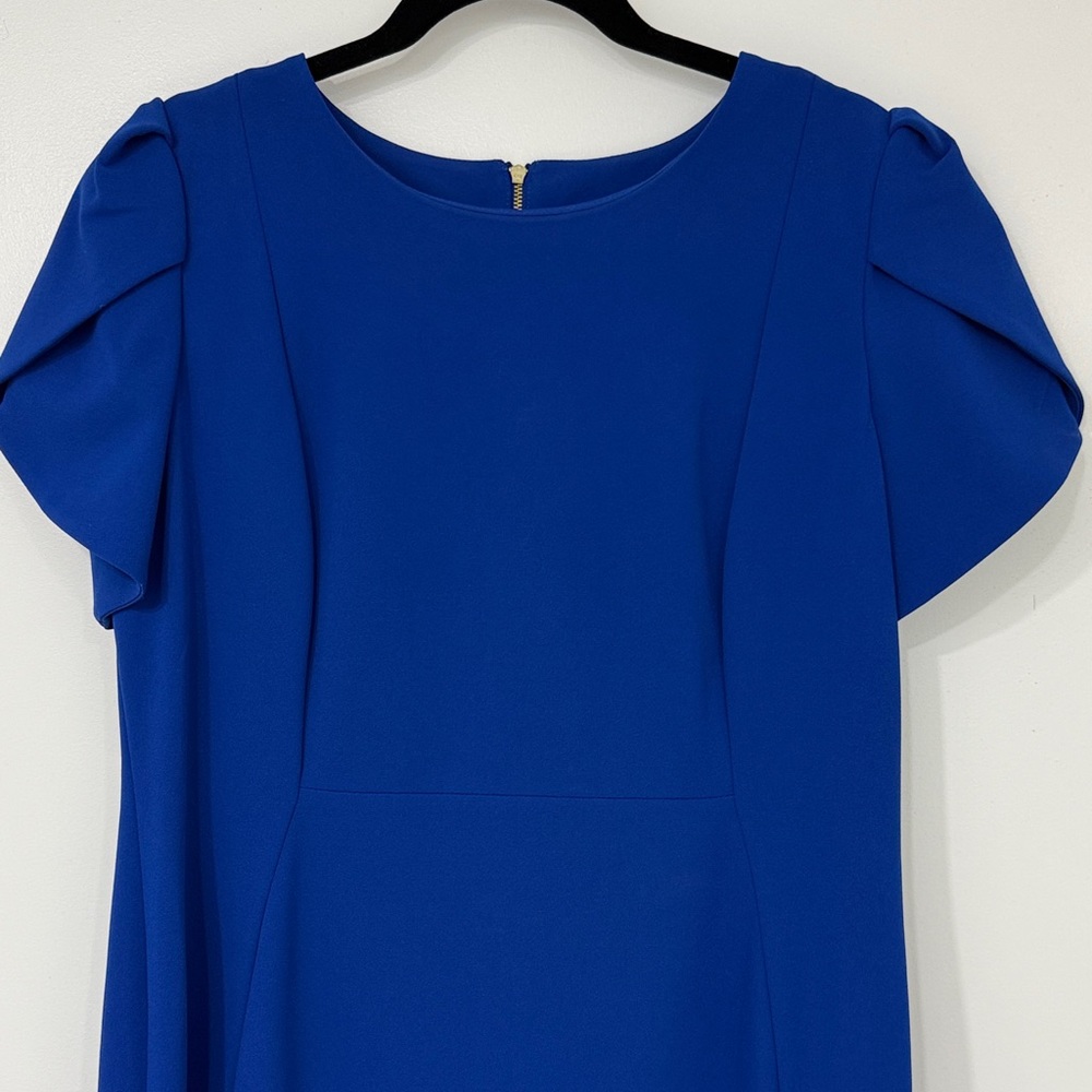 Elegant Blue Calvin Klein Dress with Tulip Sleeves